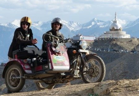 <h3>Their way or the highway</h3>

They quickly revived their love for the road; after all, we know how addictive it is! This sidecar <a href="https://www.vintagerides.travel/motorcycle-tour/india-himalaya/">motorcycle tour in Himalaya</a> was just the start of many adventures with Vintage Rides. In summer 2016, East Side Story was born in Mongolia. In partnership with Jean's business, Alternative Side-Car, Vintage Rides offered its first sidecar tours to riders wishing to cross the steppes on these unique motorcycles: Jean's Yeti sidecars attached to Royal Enfields. "I've always worked with my dad at one time or another and this is when I got to know Vintage Rides better and I got a real feel for working as a travel agent," he explained. Then, some months later, it was Gene who had his eye on another crazy project: Frozen Ride, a dream shared by both Jean and Alex, which became a reality in winter 2017 on Lake Khövsgöl in Mongolia. "We had plenty of experience fixing sidecars to classic motorcycles, but never had we ridden one on a frozen lake! That was a real first!"

